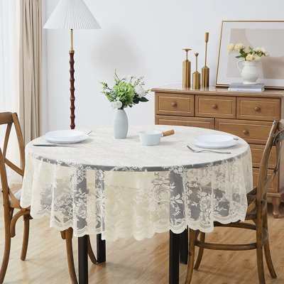 Lace Round Tablecloth With English Rose Design