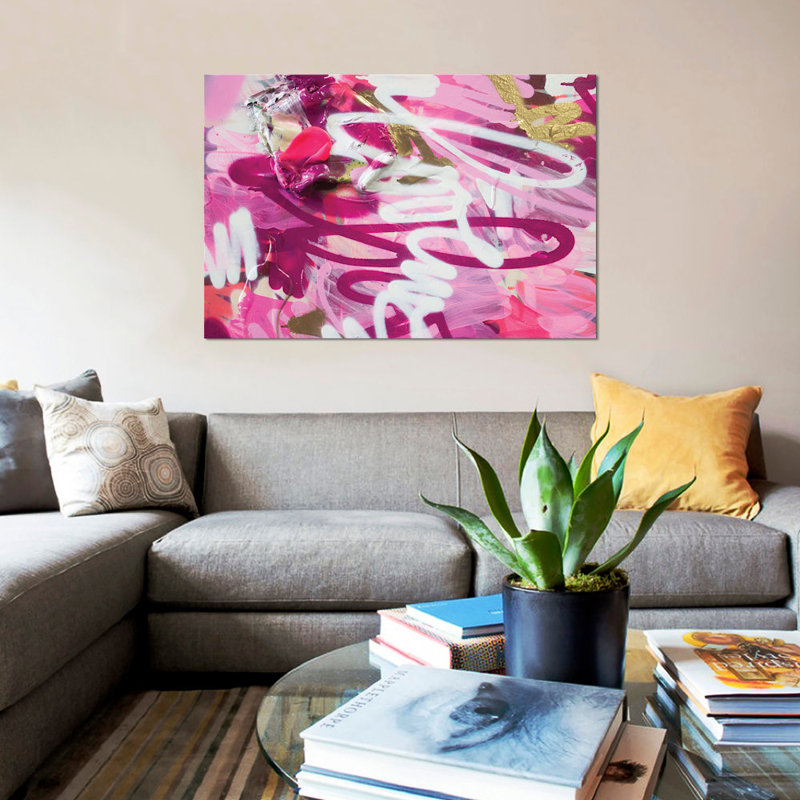 « love iv » sur toile, H 18 po x l 26 po x P 1,5 po, Toile avec cadre noir, Pas de tapis