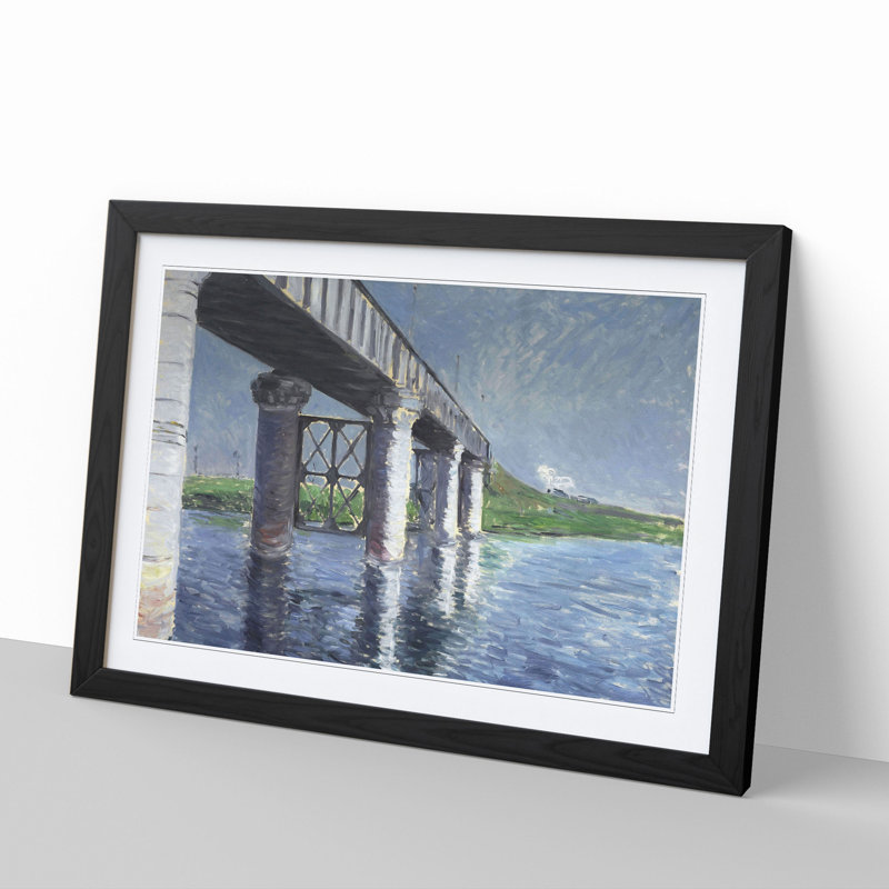 The Seine and the Railroad Bridge by Gustave Caillebotte - Framed Print, 36cm H x 48cm W x 2cm D, Black Framed