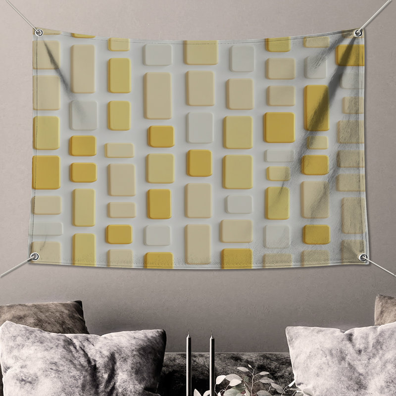 Tapisserie murale rectangulaire jaune beige - Rectangles, 104in H x88 with 4 Grommets