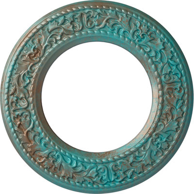 Endurathane Blackthorn Ceiling Medallion, 13 3/8"OD x 7 1/2"ID x 3/4"P (Fits Canopies up to 7 1/2"), Hand-Painted Copper Green Patina Finish