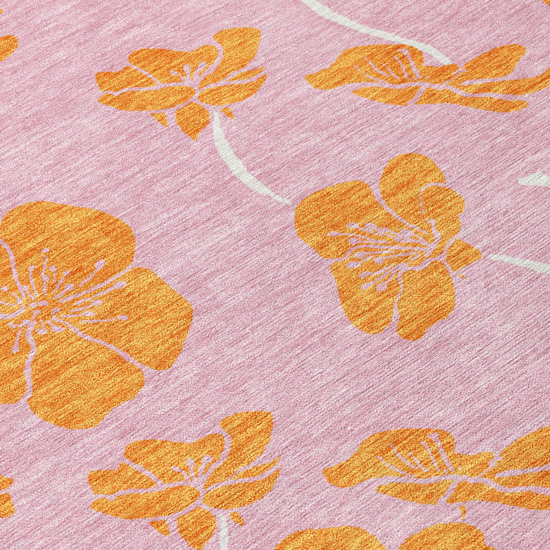 Tapis rond 8 po rose et cuivre