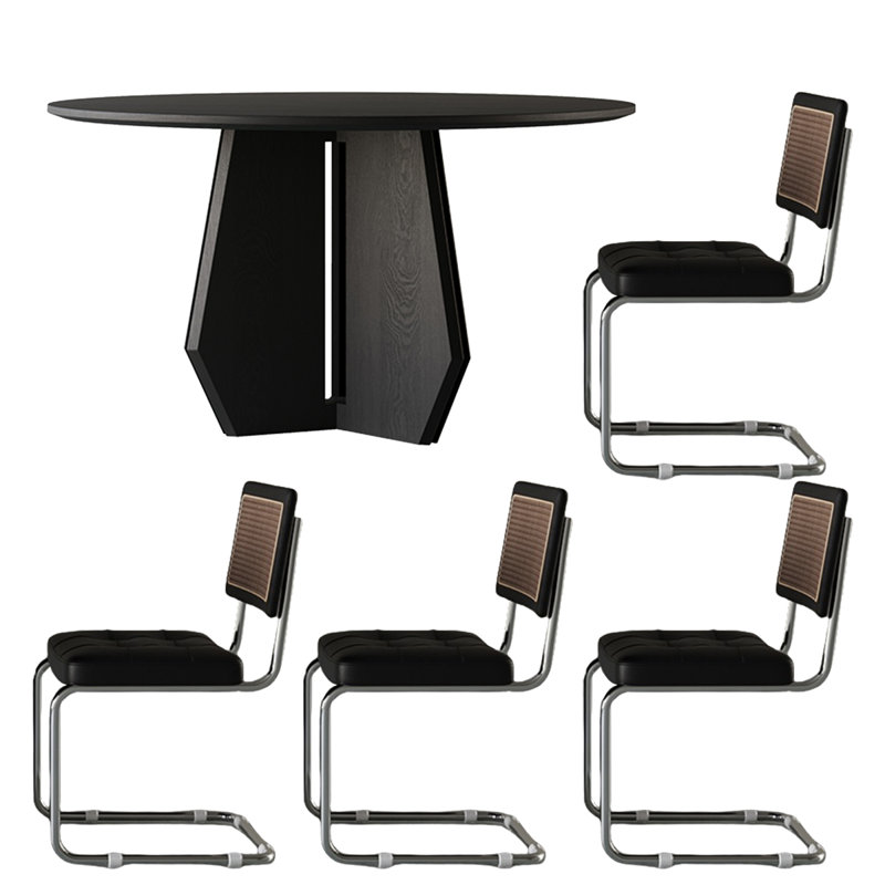 Table de salle à manger ronde en bois de frêne noir, H 29,53 po x L 47,24 po x l 47,24 po
