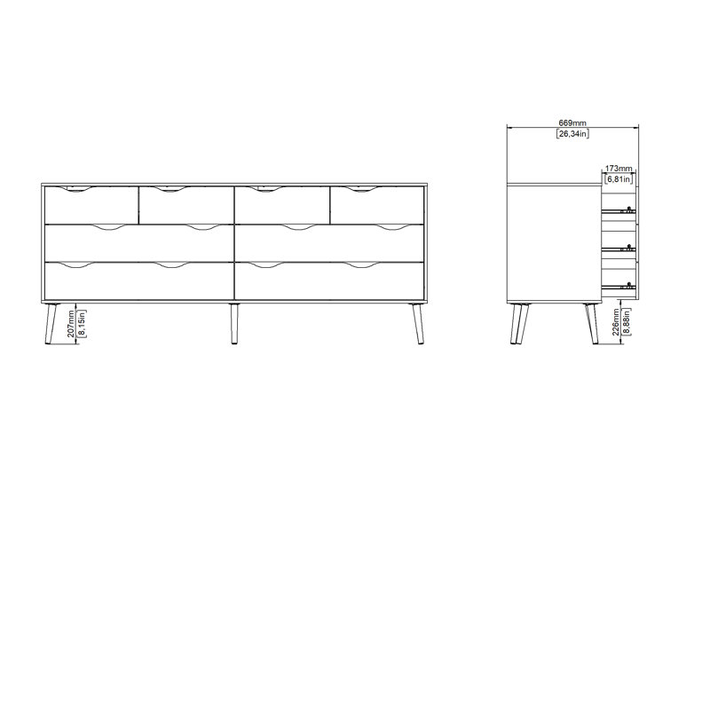 Justus 8 Drawer 77.05" W Double Dresser, Oak/White