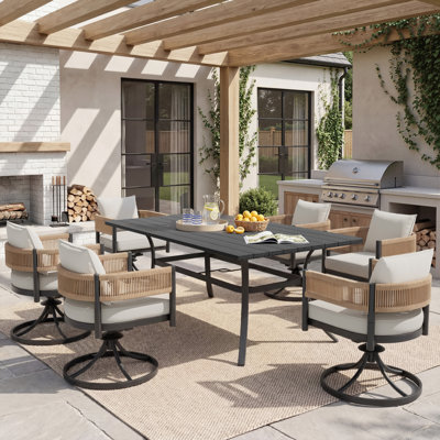 7-Pieces Wicker Steel Dining Sets