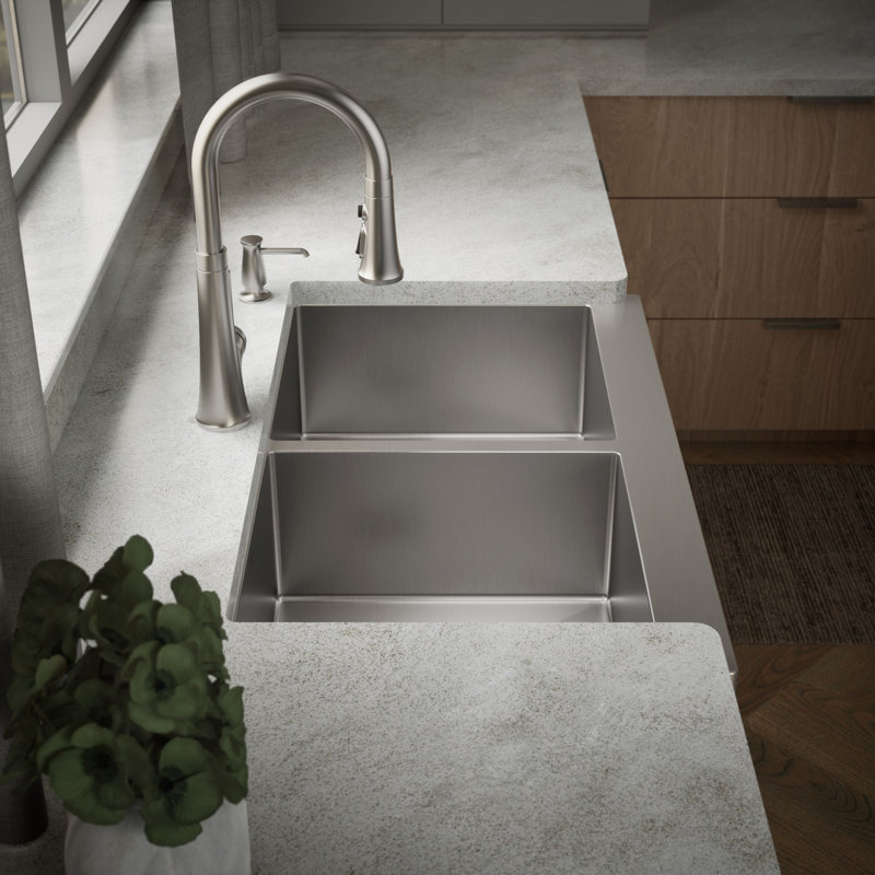 Strive 35-1/2 In. Undermount Double-Bowl Farmhouse Kitchen Sink With Accessories