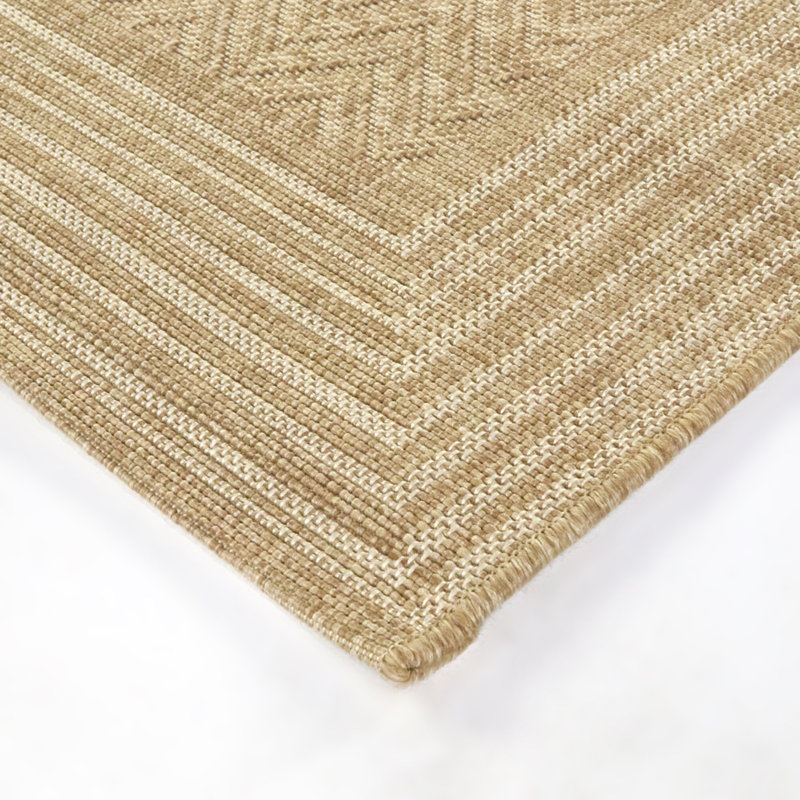 Postville Tan Chevron Border Indoor/Outdoor Area Rug, Rectangle 7'10" x 10'