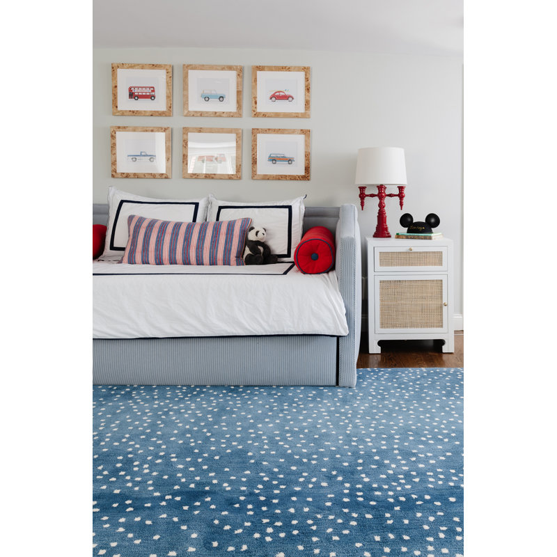 Wool Abstract Area Rug in Blue/White, Rectangle 2' x 3'