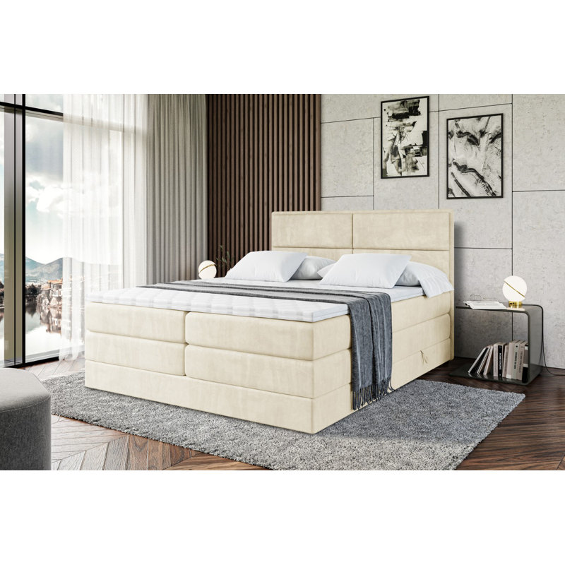 Divan Bed with Mattress, 120cm W x 200cm D, Beige