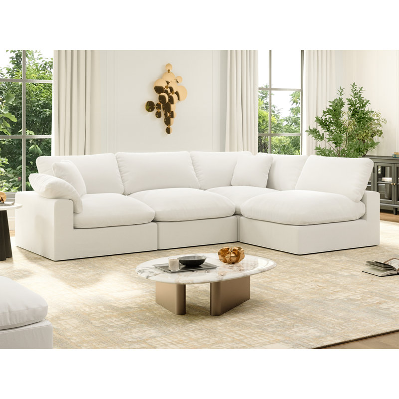 Canapé rembourré, canapé modulaire Cloud, Mélange de lin blanc