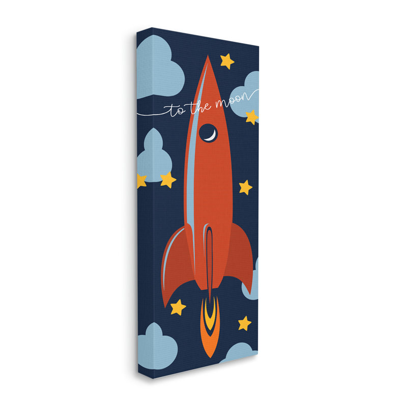 «To The Moon», citation de fusée fantaisiste, Toile tendue, H 48 po x l 20 po x P 1,5 po