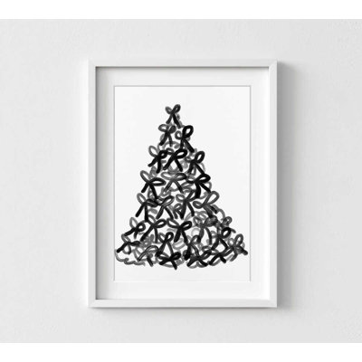Reproduction d'art arbre de Noël noir et blanc: encadrée ou non