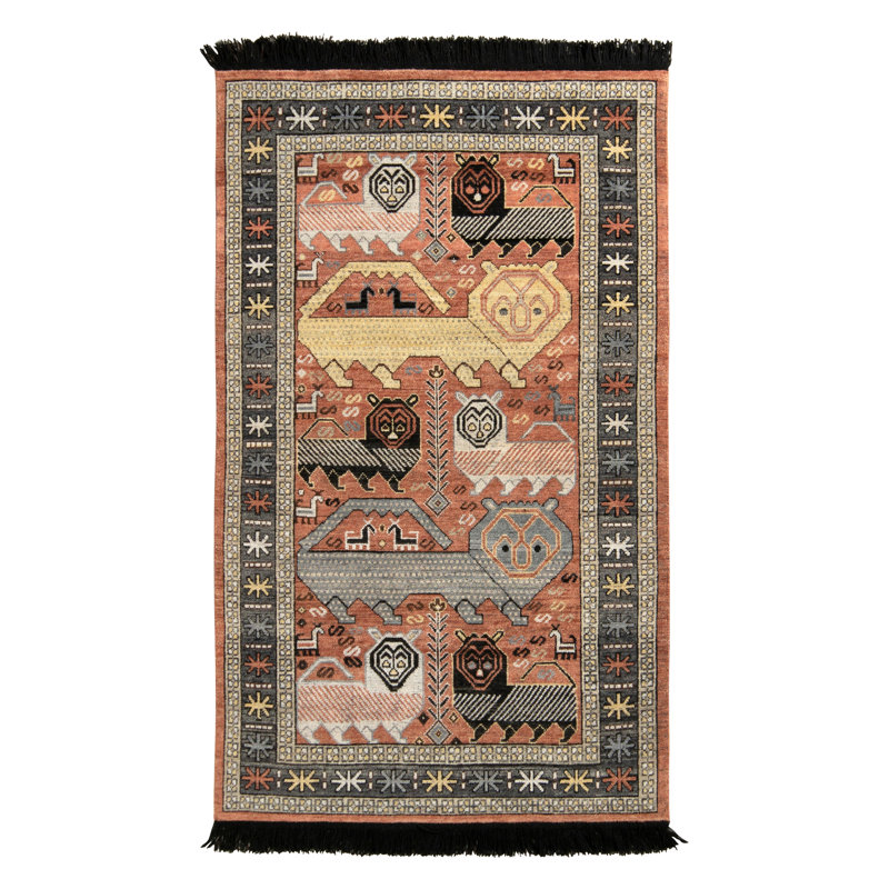 Rug & Kilim’s Classic Pictorial Rug In Red-Pink Geometric Pattern, Square 4'