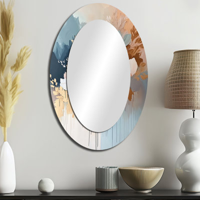 White Gold Floral Brushstroke Abstract Painting IV - Large Oval Wall Mirror On Metal