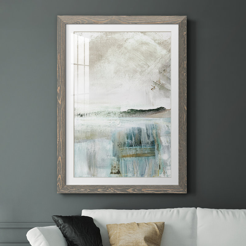 Summer Teal II - peinture encadrée, H 44 po x l 31 po x P 1 po, gris