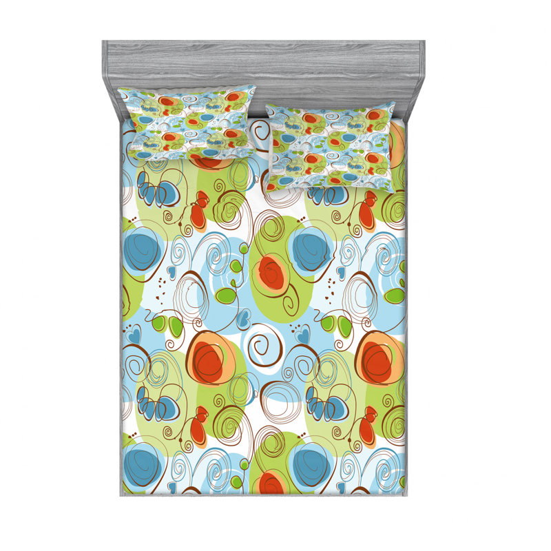 Ensemble de draps fleurs avec tourbillons funky, Ensemble de draps pour lit double avec un drap-hou