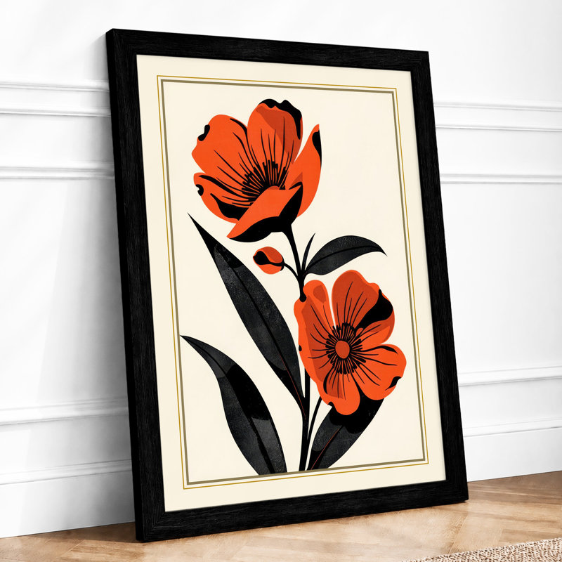 Double Bloom Botanical - Framed Print, A2 - 59.4 x 42.0 cm, Black