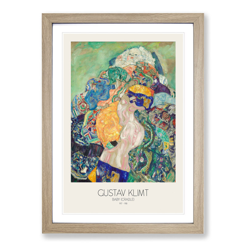 Baby Cradle with Border by Gustav Klimt - Picture Frame Painting, 48cm H x 36cm W x 2cm D, Oak Framed