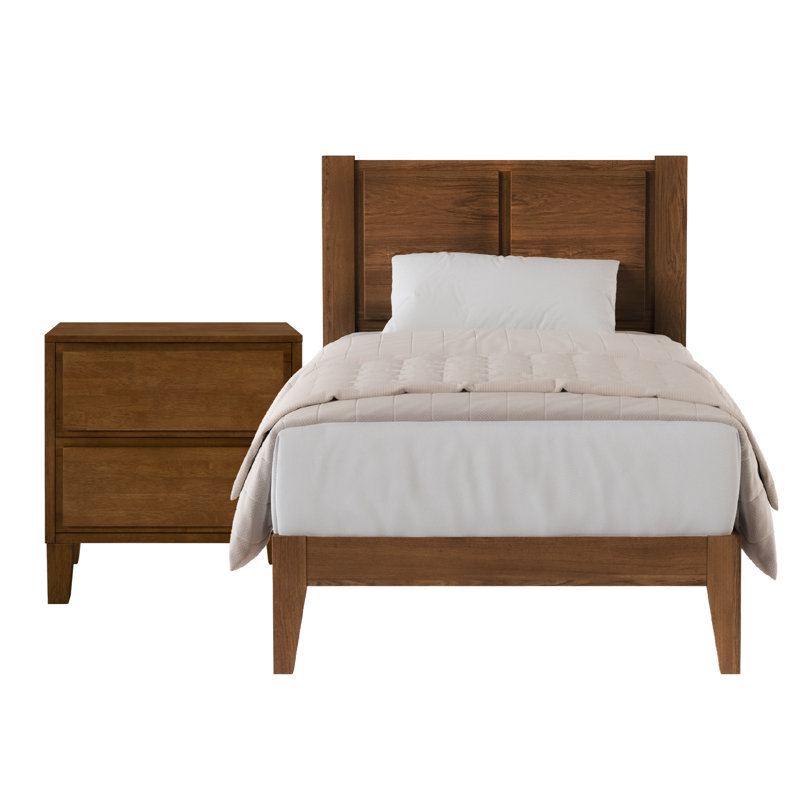 Ensemble de chambre à coucher Knighten, Deux pièces : Lit et table de chevet, Lit simple, Noyer foncé