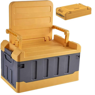 Polyvalent, pliable, organisateur de voiture, boîte de rangement 60L, bacs de rangement robustes avec couvercle, plastique durable, chaises de camping pliantes (bleu)