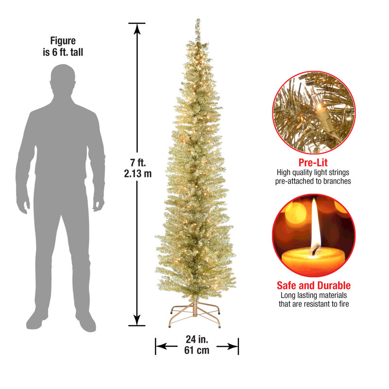 Champagne Tinsel Tree with Clear Lights, 7 ft