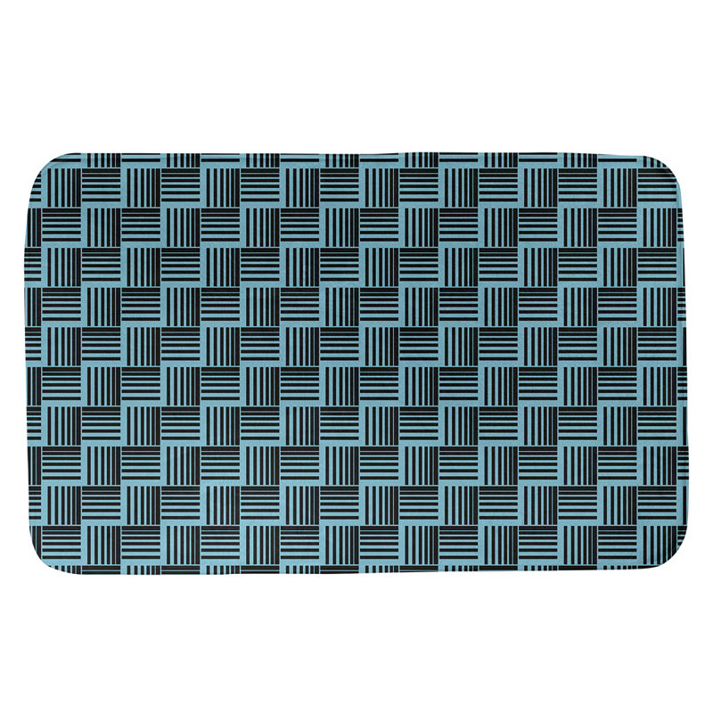 Tapis de bain géométrique antidérapant rectangulaire à rayures baskettressées, l 21 po x L 34 po, Sarcelle / Noir