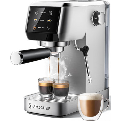 Amzchef 20-Bar Espresso Machine With Milk Frother, Compact Stainless Steel Coffee & Espresso Maker With 44 Oz Removable Water Tank
