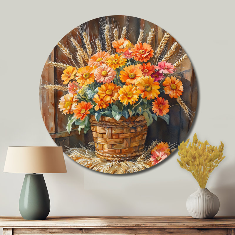 «Country Harvest Glow Assorted Bouquets II», reproduction d'art en métal orange traditionnel, H 36 po x l 36 po