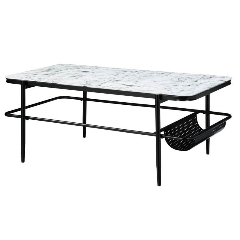 Élégante table d'appoint 3 pièces: verre trempé à motif de marbre blanc et métal de style moderne avec rangement réglable