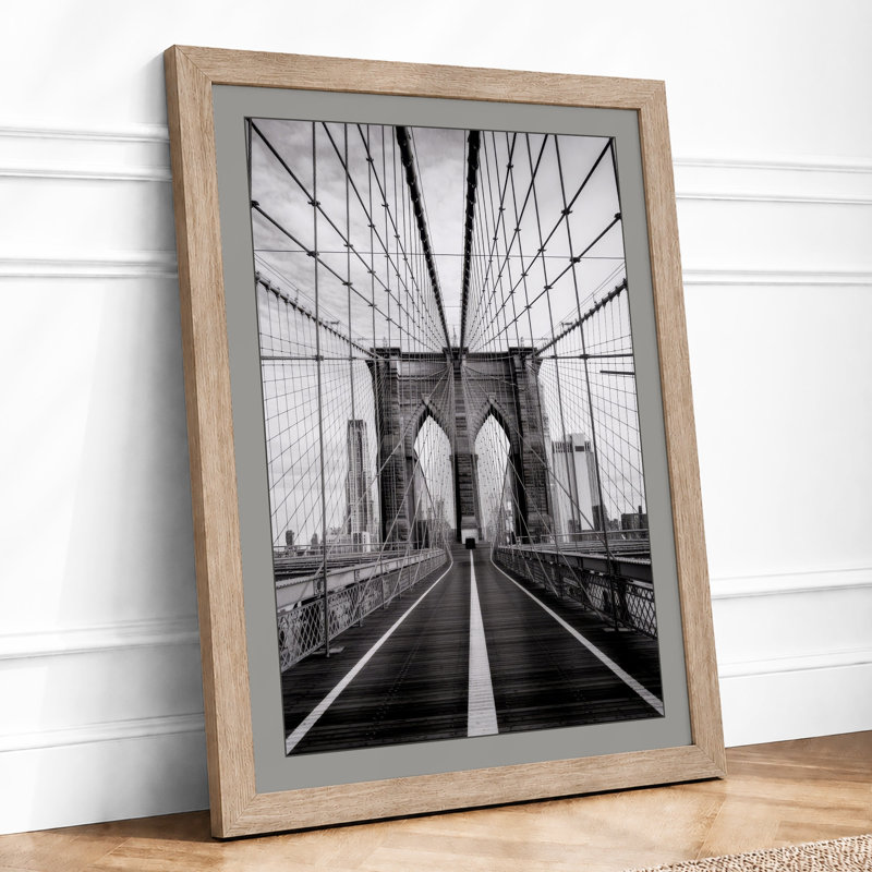 Brooklyn Bridge Perspective Industrial - Framed Print, A1 - 84.1 x 59.4 cm, Oak