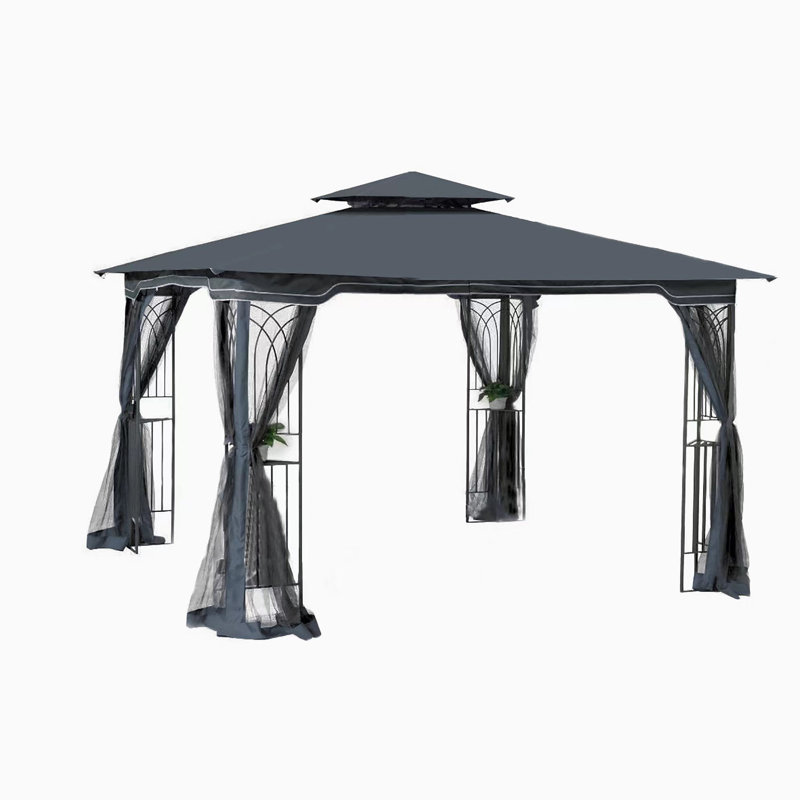 10X10 Outdoor Patio Gazebo Canopy Tent With Ventilated Double Roof And Mosquito Net, Gray