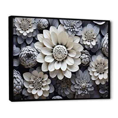 Minimalisme noir et blanc, collage Zinnias sur toile