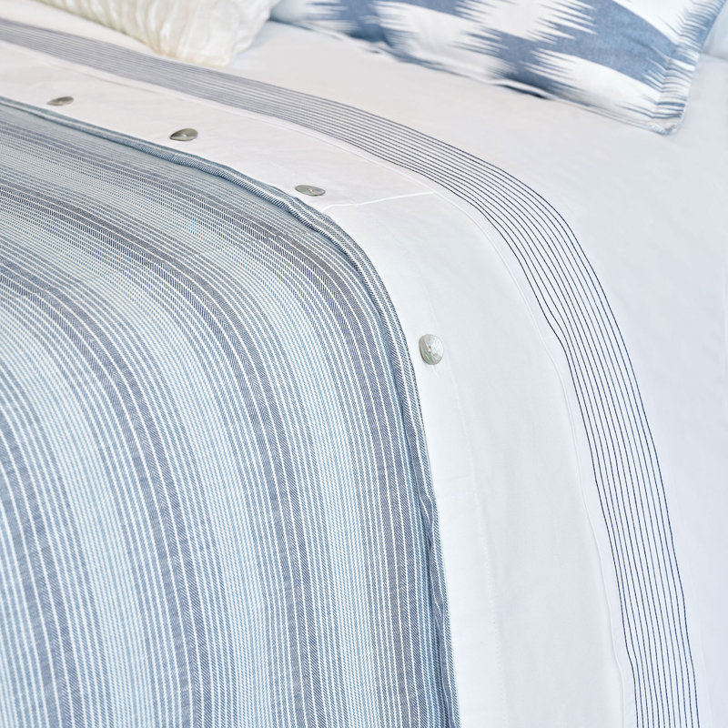 Ensemble de draps en lin Marsden, Grand, Blanc / bleu