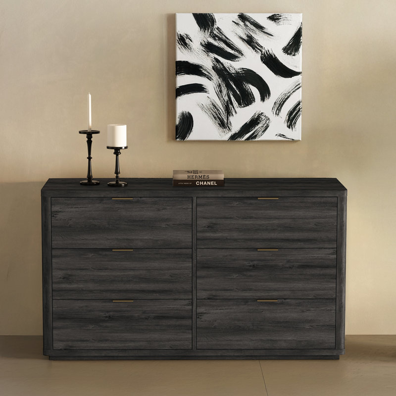 Commode double 6 tiroirs gris anthracite Evelyn, Gris anthracite