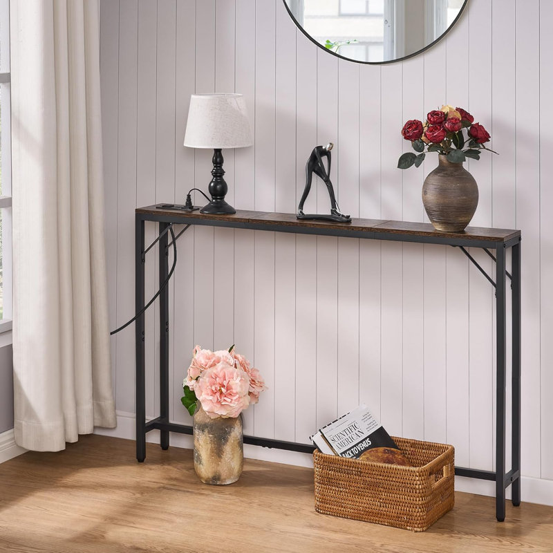 5.9" Narrow Console Sofa Table With Power Outlets & USB Ports, Slim Behind Couch Table, Entryway Display Shelf, Charging Station For Living Room