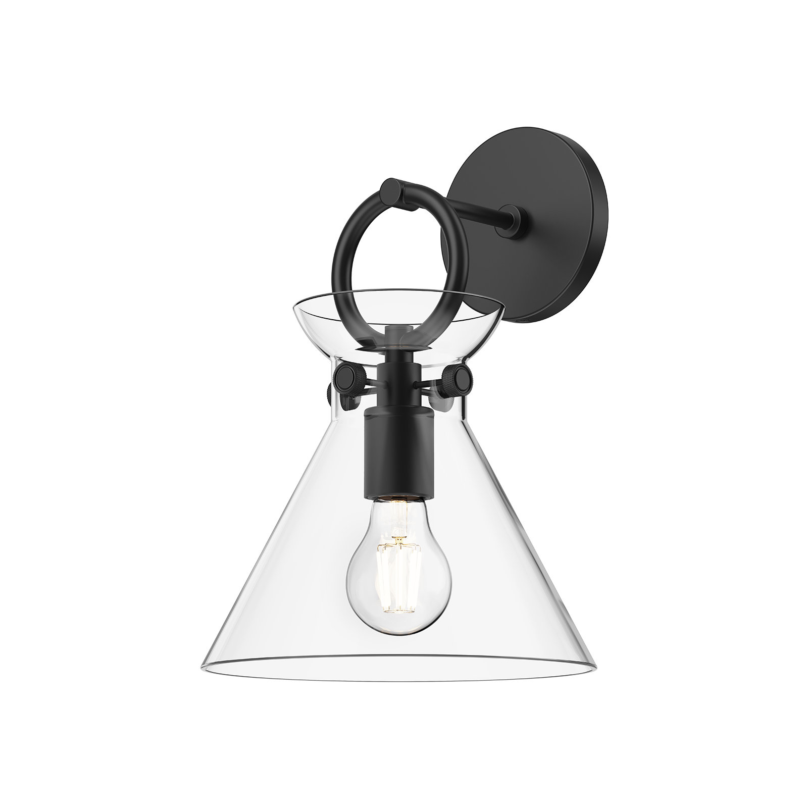 Tiney Single Light Dimmable Armed Sconce, Clear, Matte Black