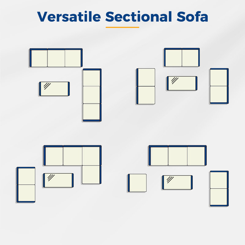 Patio Sectional Sofa Set With Coffee Table, 7 Pcs: Table, 2 Loveseats, 2 Chairs