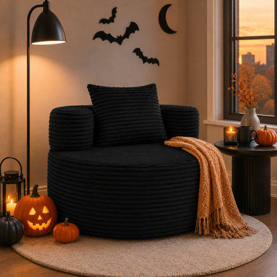 39" Semi-Circular Ribbed Flannel Accent Chair with Deep Seat and Pillow