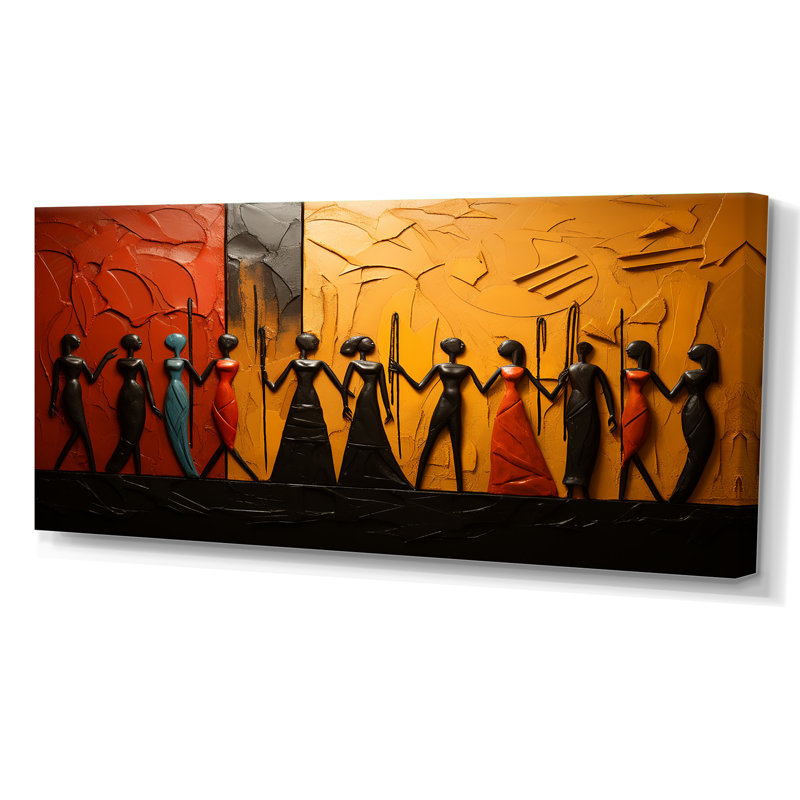 Khloie, Tribal africain, rythmes viii - Art mural tribal africain, Sans cadre, H 28 po x l 60 po, Toile tendue