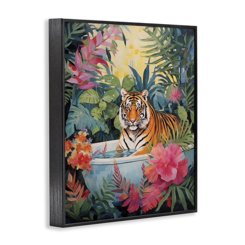 Tigre dans une baignoire luxueuse, estampe numérique, design par Heidi Kuntz, H 14 po x l 11 po, Giclée encadrée noir minuit