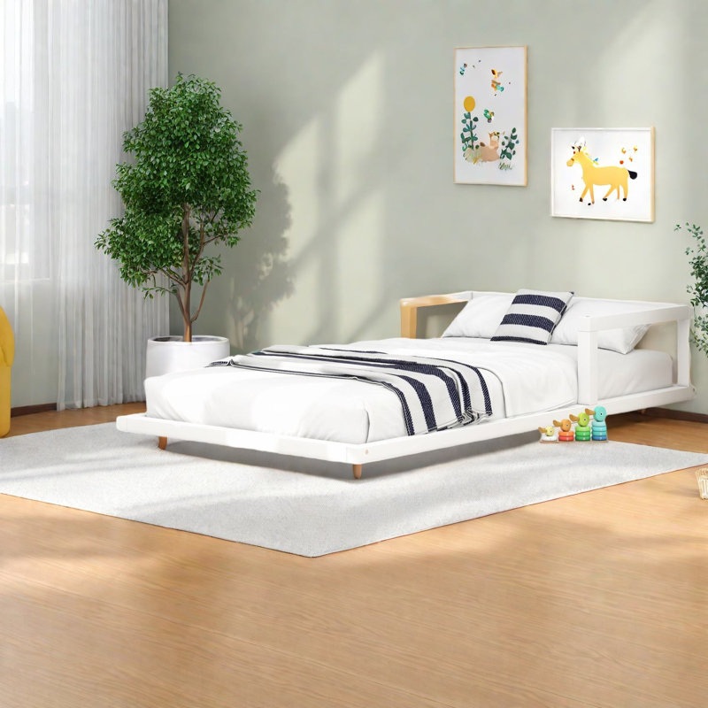 Charmant lit simple en bois, tête de lit moderne, idéal pour la maison