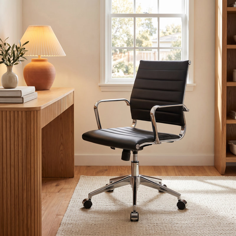 Rossie Office Chair, No, Gray Faux Leather