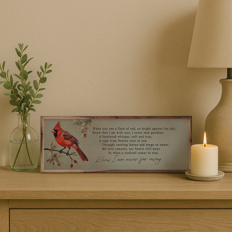 «Know I Am Never Far Away Cardinal», H 8 po x l 24 po