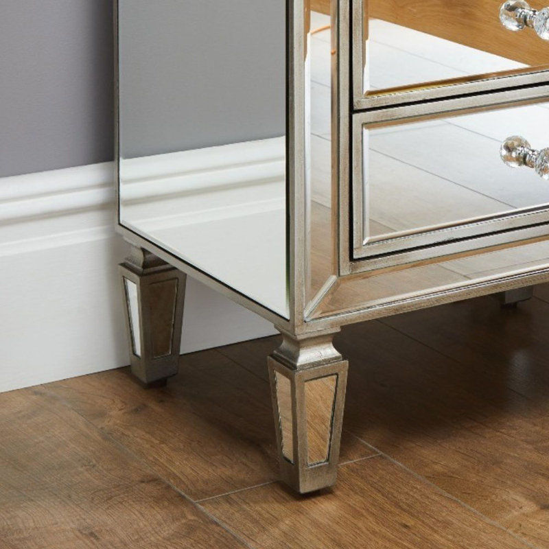 Quinton Mirror and Glass Bedside Table 3 Drawers Modern Design
