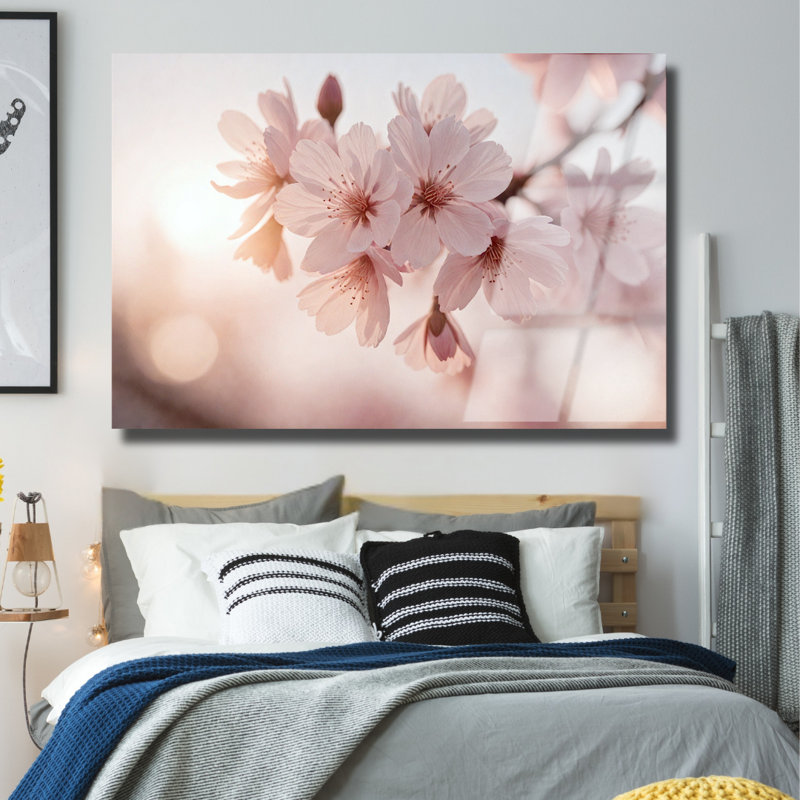 Art mural en verre trempé fleur de cerisier, H 12 po x l 16 po