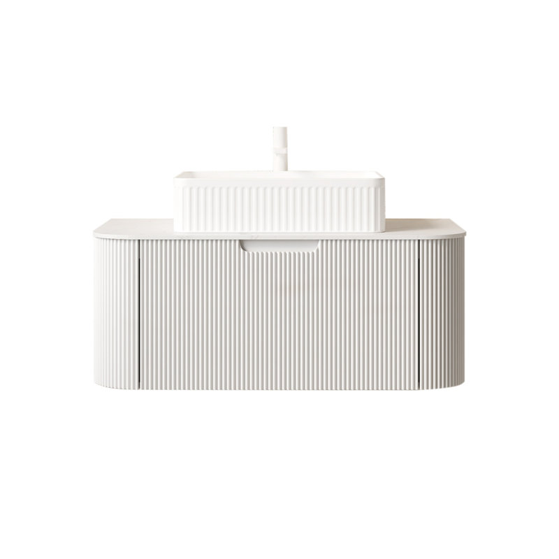 Ensemble de meuble-lavabo 36 po, armoire de rangement flottante en contreplaqué, lavabo rectangulaire blanc en céramique avec comptoir en pierre frittée blanc de Carrare, blanc