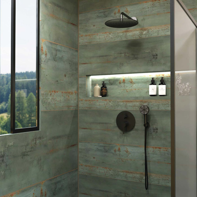 Système de douche ronde avec douchette à main DAX Salerno, noir mat, Mat