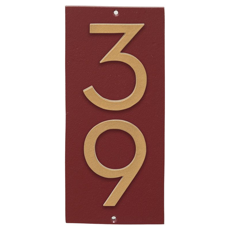 Plaque d’adresse murale sur 1 ligne flottante, Rouge brique, Or, Oui