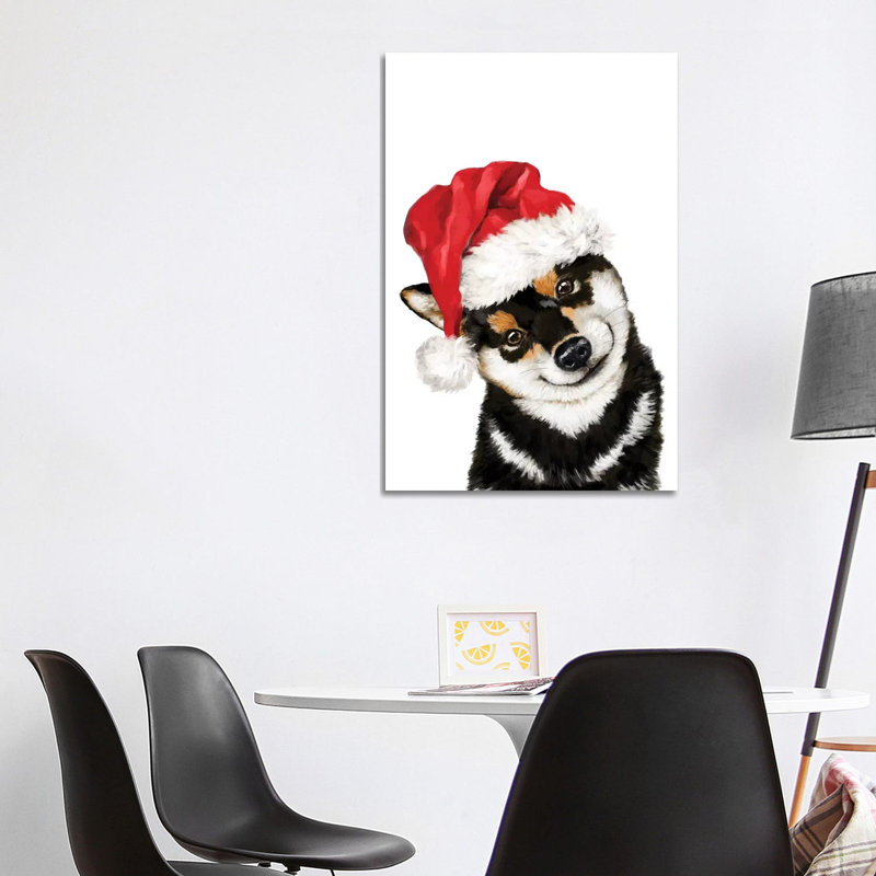 Christmas Black Shiba Inu by Big Nose Work - Wrapped Canvas Print, 101.6 cm H x 66.04 cm W x 1.91 cm D