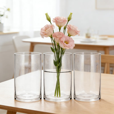 Set Of 3 Clear Glass Cylinder Vases, 6 Inch Tall Centerpiece Vases For Floral Arrangements, Home Decor, Weddings, And Candle Displays